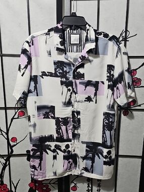 Denim Flower Tropical Vice‎ City Summer Button Shirt Size Small